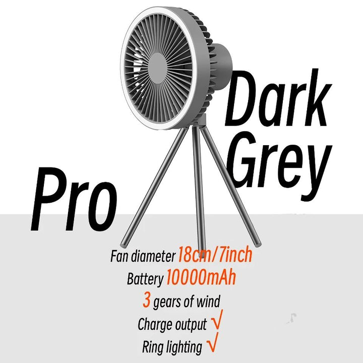 Wiederaufladbarer 10.000mAh Camping Ventilator mit LED-Beleuchtung und Powerbank | Karnz