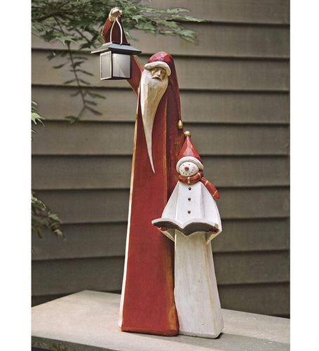 Weihnachtsmann- und Schneemann-Skulptur
