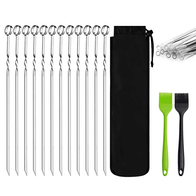 15 Stück BBQ Spieße Set mit Bürste Grill Zubehör für den Außenbereich | Karnz