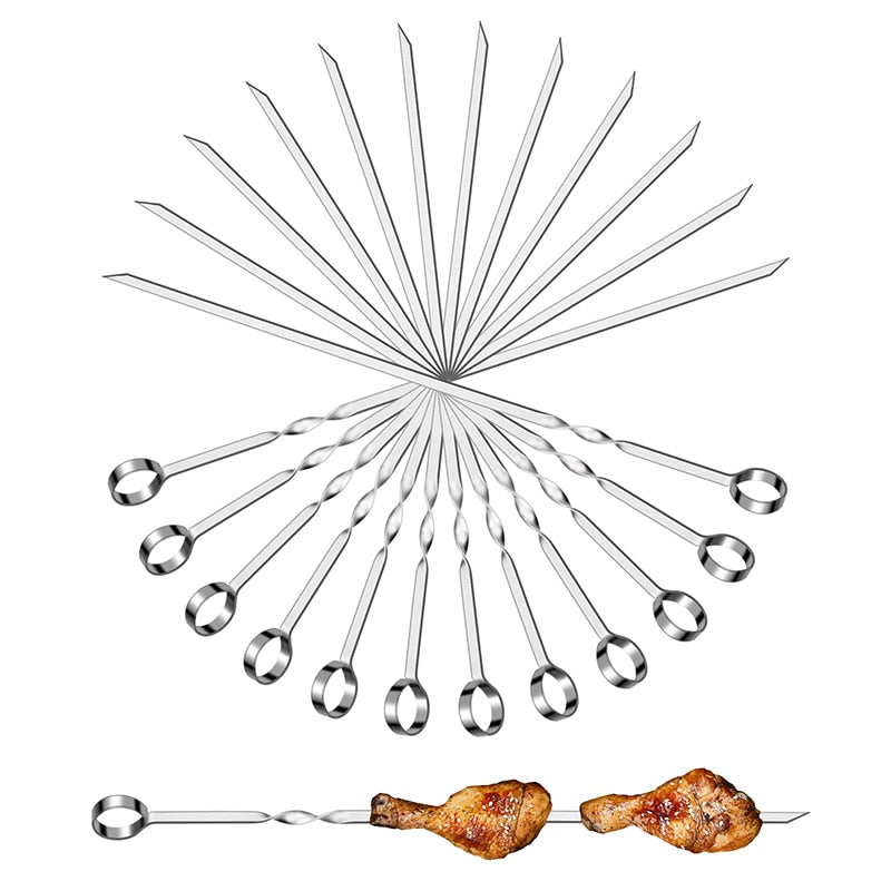 15 Stück BBQ Spieße Set mit Bürste Grill Zubehör für den Außenbereich | Karnz
