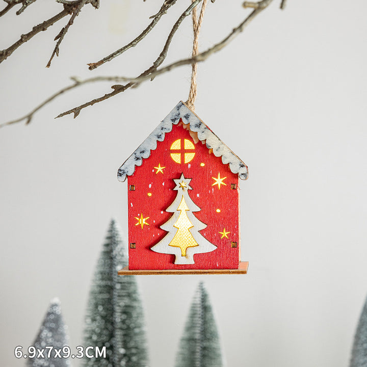 Weihnachtliche Holzhaus-Deko-Sets mit LED
