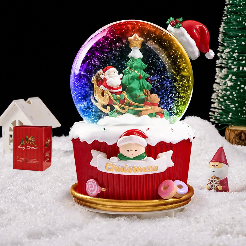 Weihnachtliche Schneekugel mit Licht und Musik