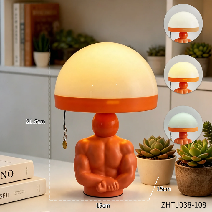 Pilz-Tischlampe mit Muskel-Figur