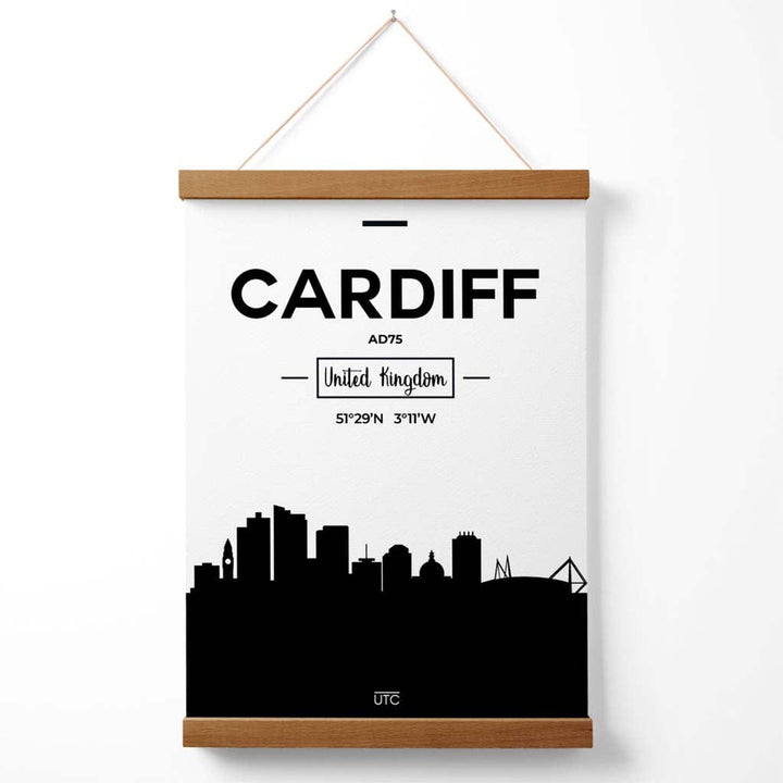 Cardiff-Stadtbildposter (Schwarz-Weiß) mit Aufhänger