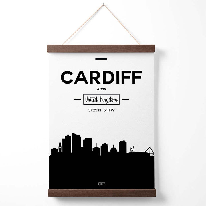 Cardiff-Stadtbildposter (Schwarz-Weiß) mit Aufhänger
