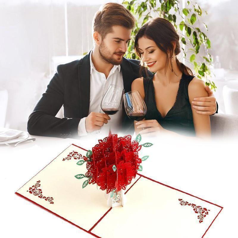 Romantische Pop-Up-Karte mit Rosenstrauß