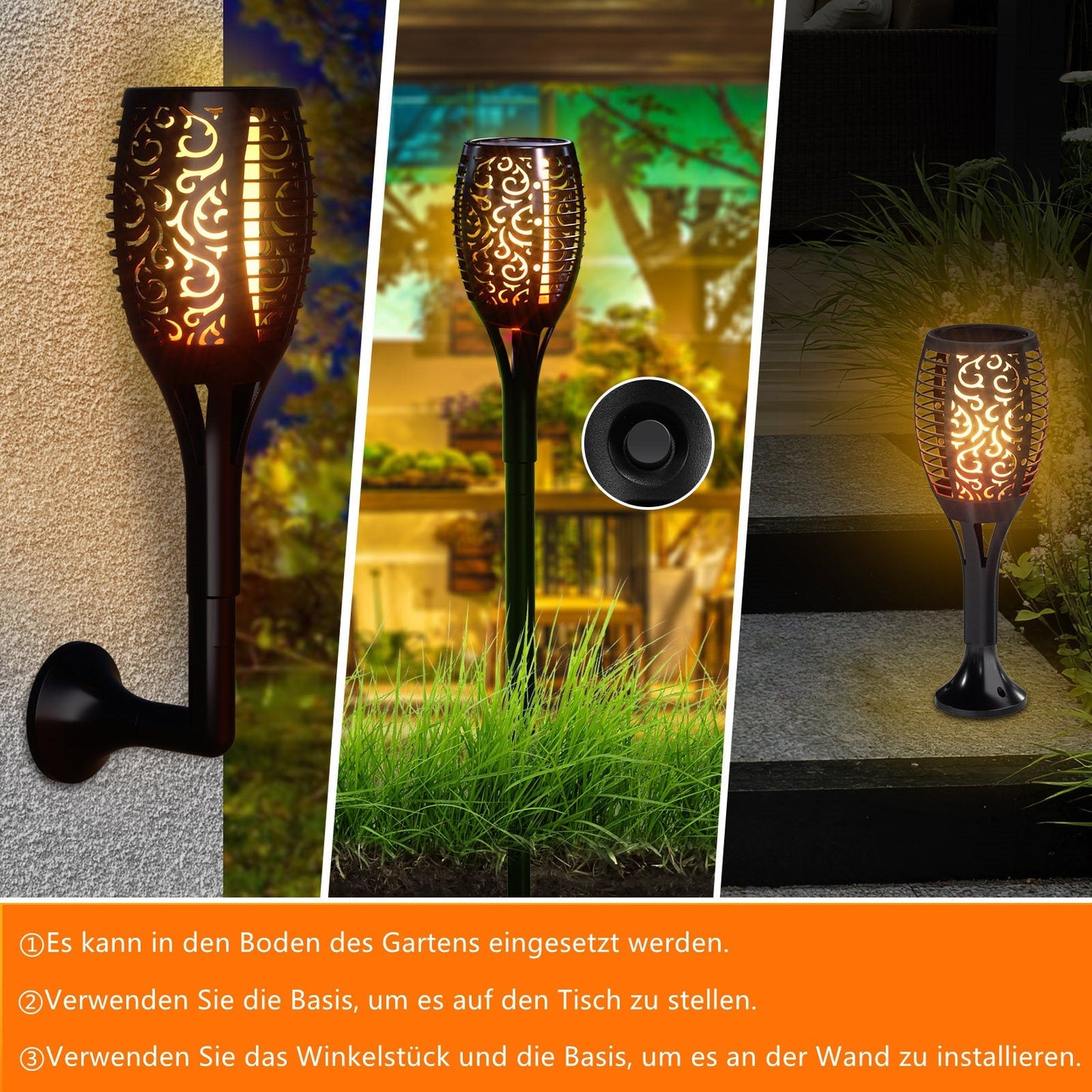 Solarlampen für Außen 4 Stücke 3 IN 1 Solarfackeln | Karnz