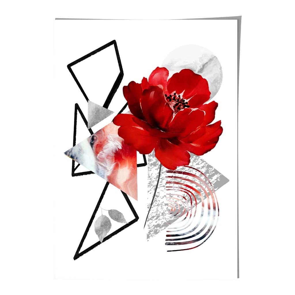 Abstrakte Blume in Schwarz und Rot mit geometrischen Formen Nr. 1 – Wandbild