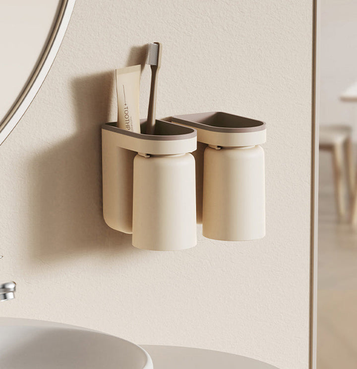 DuoClean 2-in-1 Wandhalterung für Zahnbürste und Becher – Clevere Aufbewahrung ohne Bohren Karnz