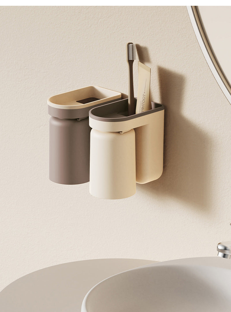 DuoClean 2-in-1 Wandhalterung für Zahnbürste und Becher – Clevere Aufbewahrung ohne Bohren Karnz