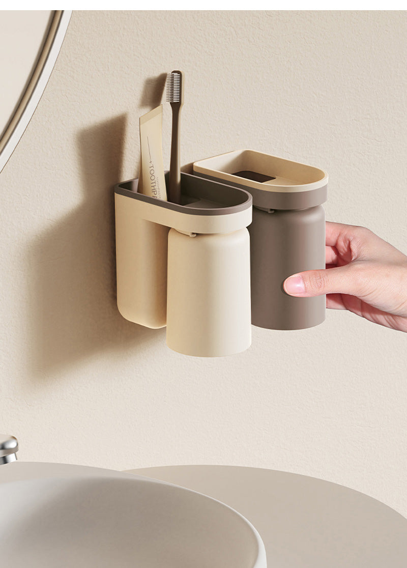 DuoClean 2-in-1 Wandhalterung für Zahnbürste und Becher – Clevere Aufbewahrung ohne Bohren Karnz