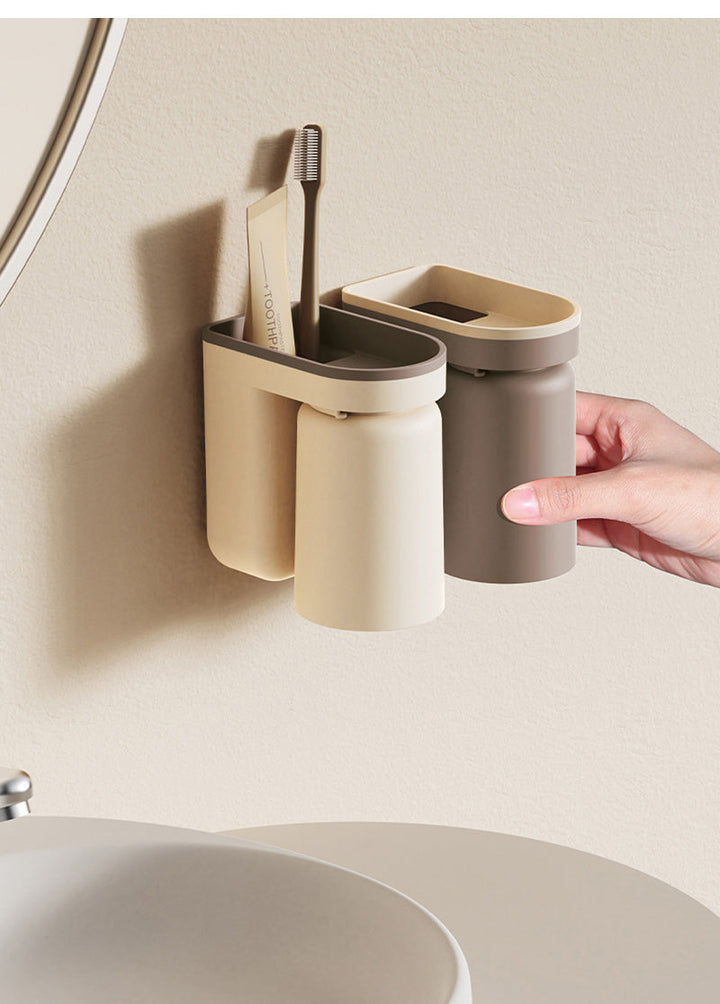 DuoClean 2-in-1 Wandhalterung für Zahnbürste und Becher – Clevere Aufbewahrung ohne Bohren Karnz