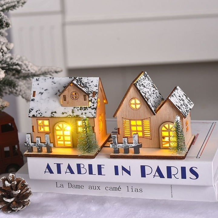 Beleuchtetes Holzhaus für die Weihnachtsdekoration