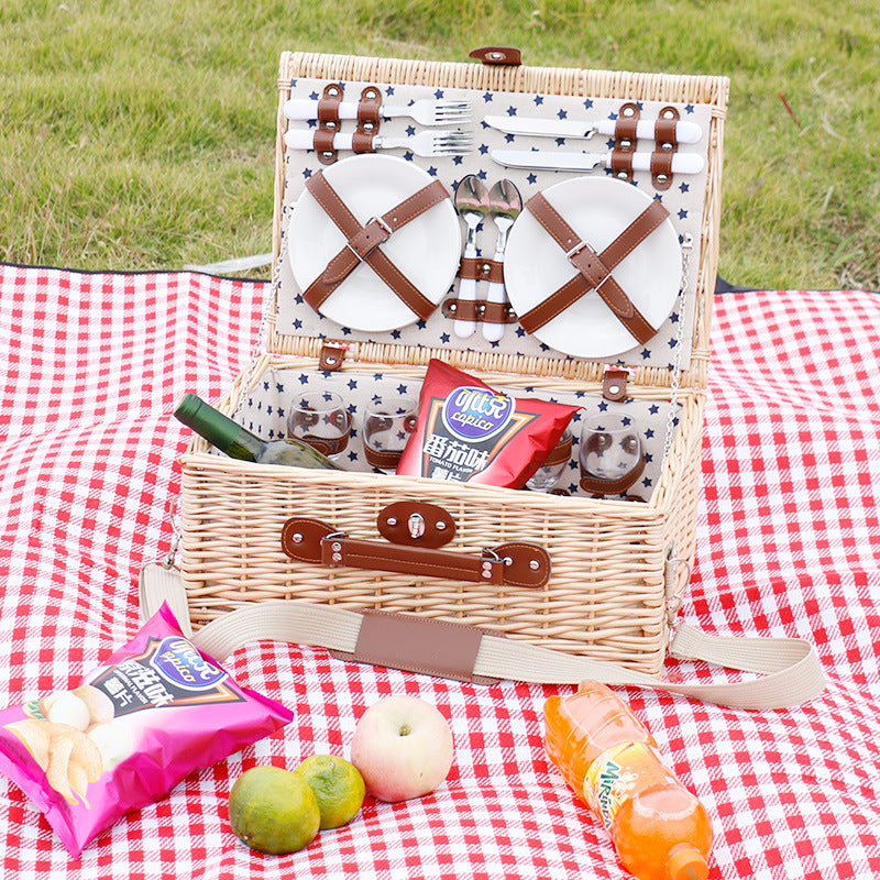 Damen Picknickkorb mit integriertem Geschirrset und praktischem Tragegurt Karnz