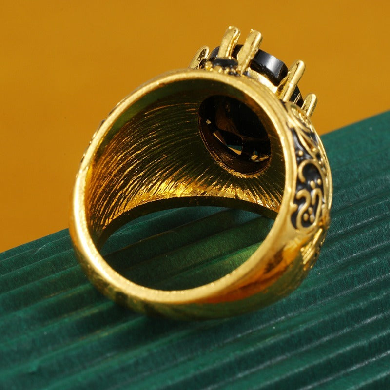Gravierte Herren Schwarze Steinschale Ring Karnz
