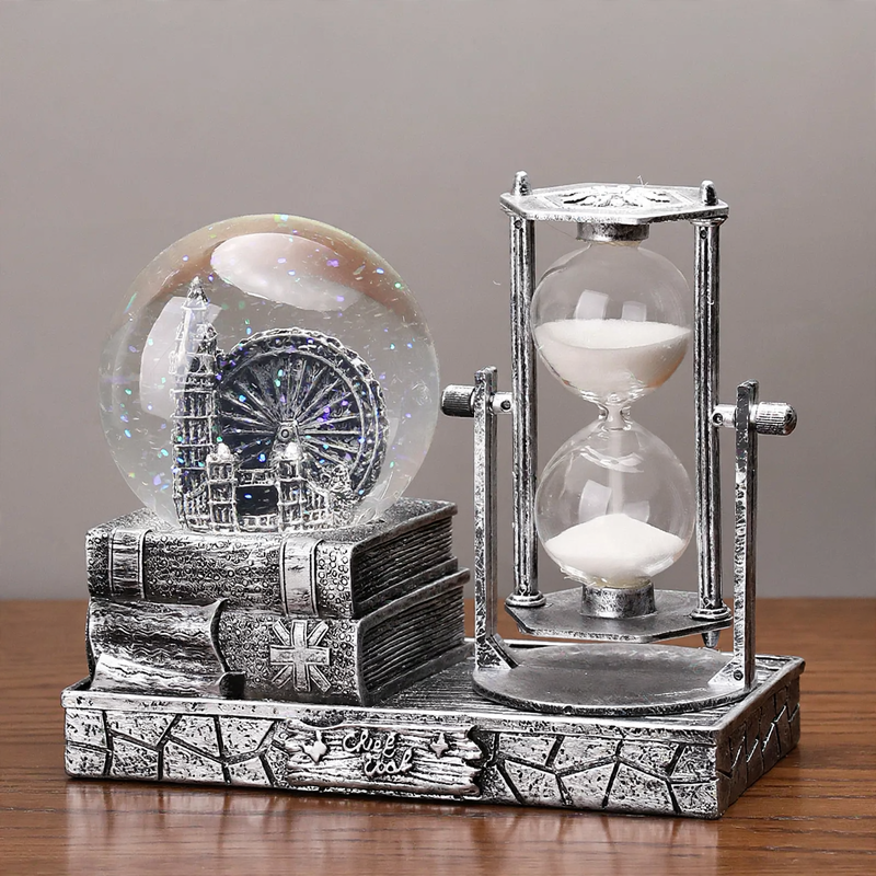 Retro Eiffelturm Sanduhr mit Spieluhr und Glaskugel