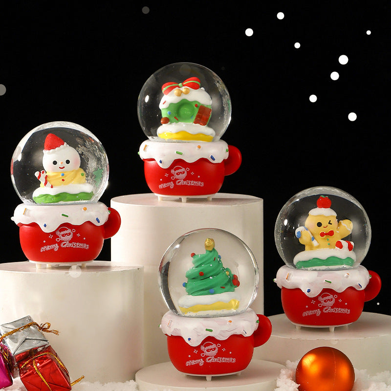 Weihnachtliche Schneekugel mit Beleuchtung und Glitzereffekt