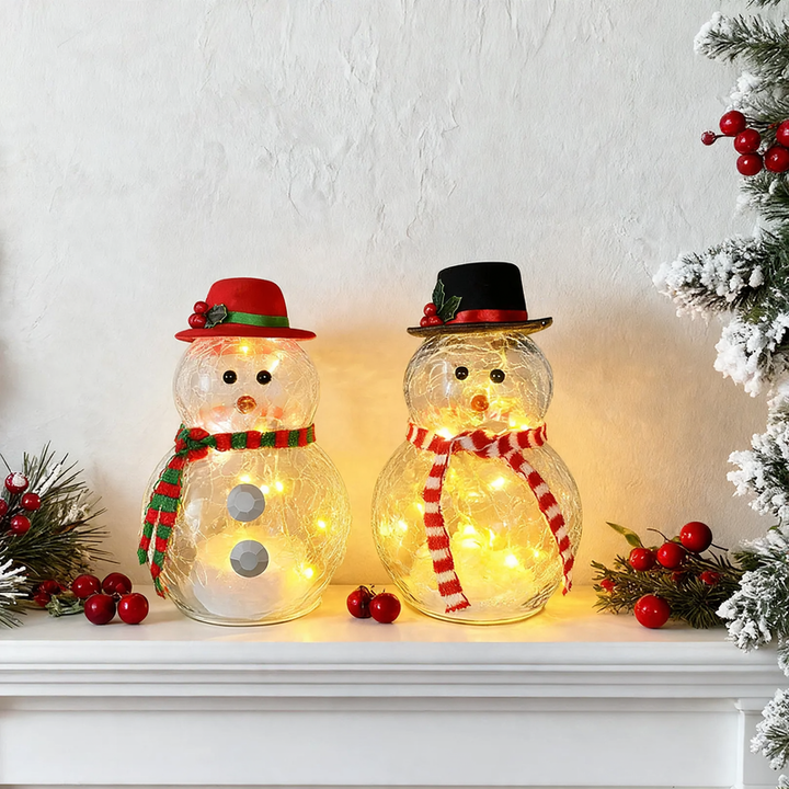 Dekorative Glas-Schneemann-Figur mit Beleuchtung