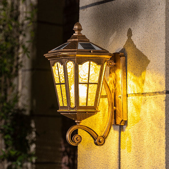 Europäische Solar-Außenlaterne, Aluminium, Glas, wasserdicht, 1-flammige Wandleuchte