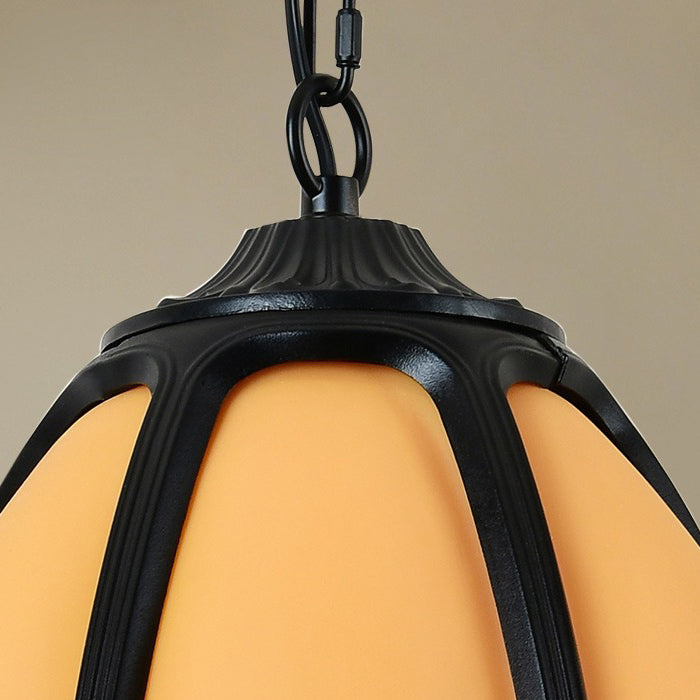 Traditionelle chinesische wasserdichte Aluminium-PC-Dolomit elliptische Kürbis 1-Licht Pendelleuchte für Außenpatio | Karnz