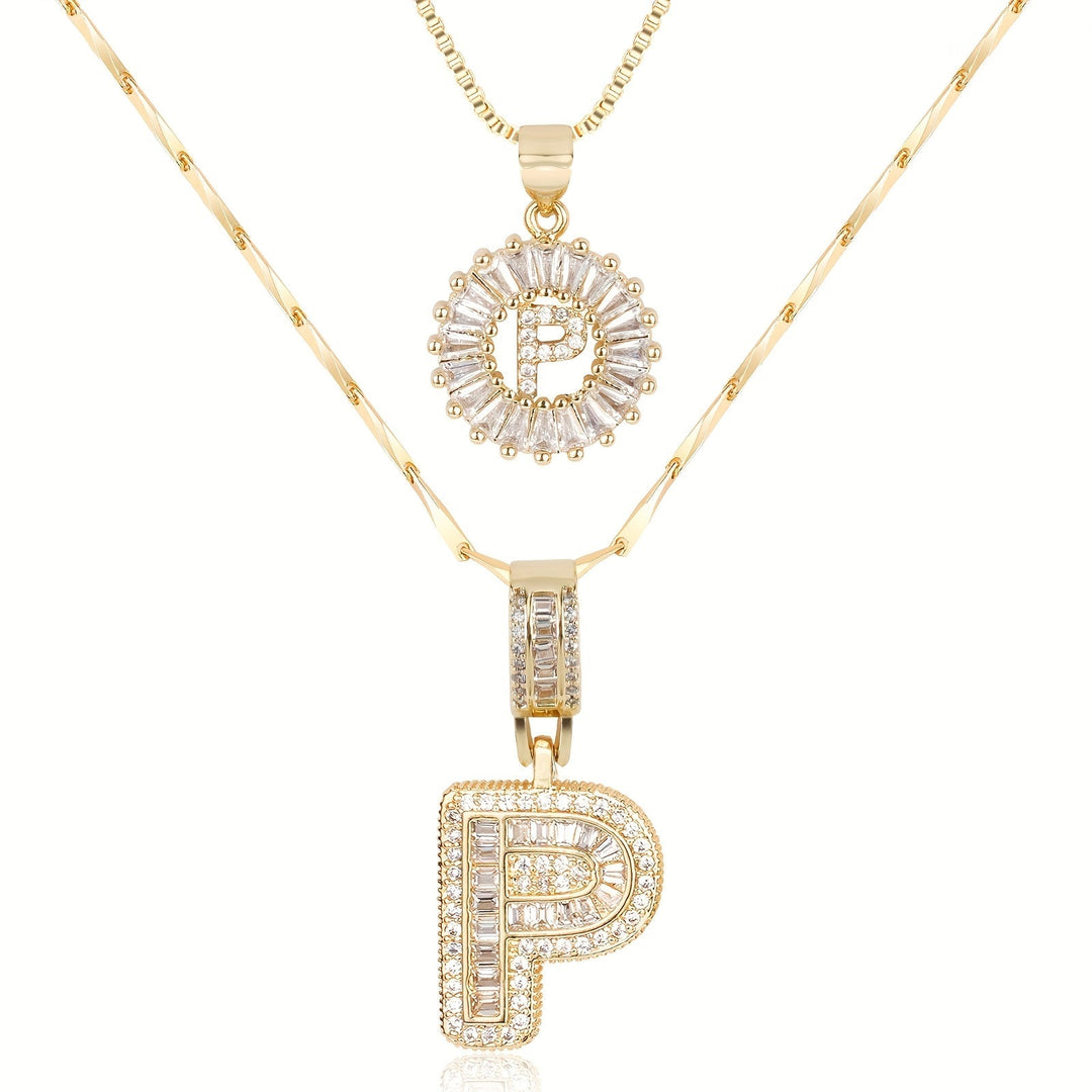 Karnz | 2pc 14k Diamant Buchstaben Initialen Halsketten