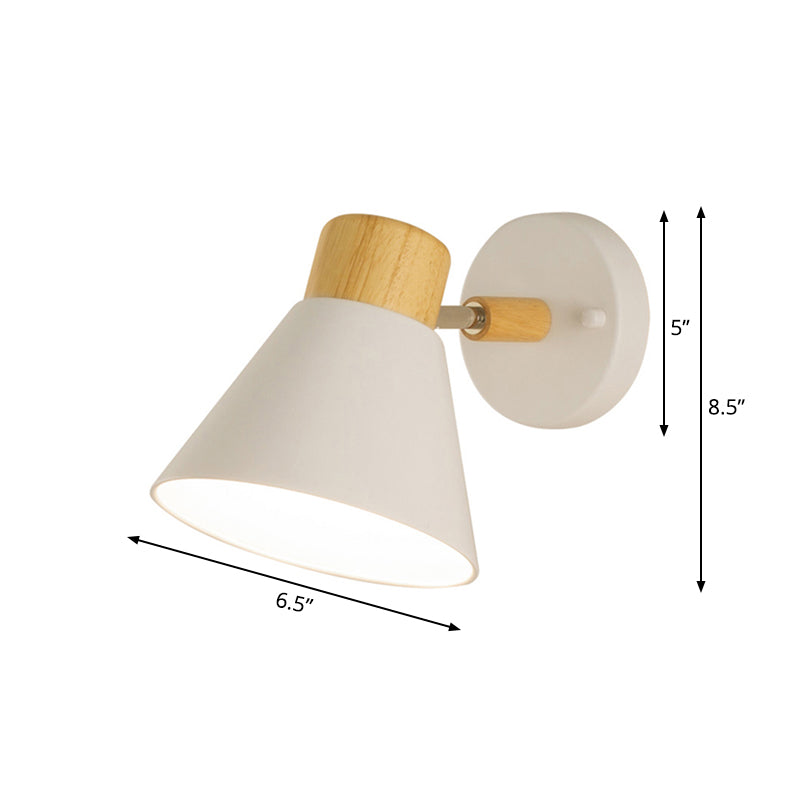Nordisch Stilvolle Kegel Schirm Wandmontage Licht Metall und Holz 1 Glühbirne Nachttisch drehbare Wandleuchte in Schwarz/Weiß | Karnz
