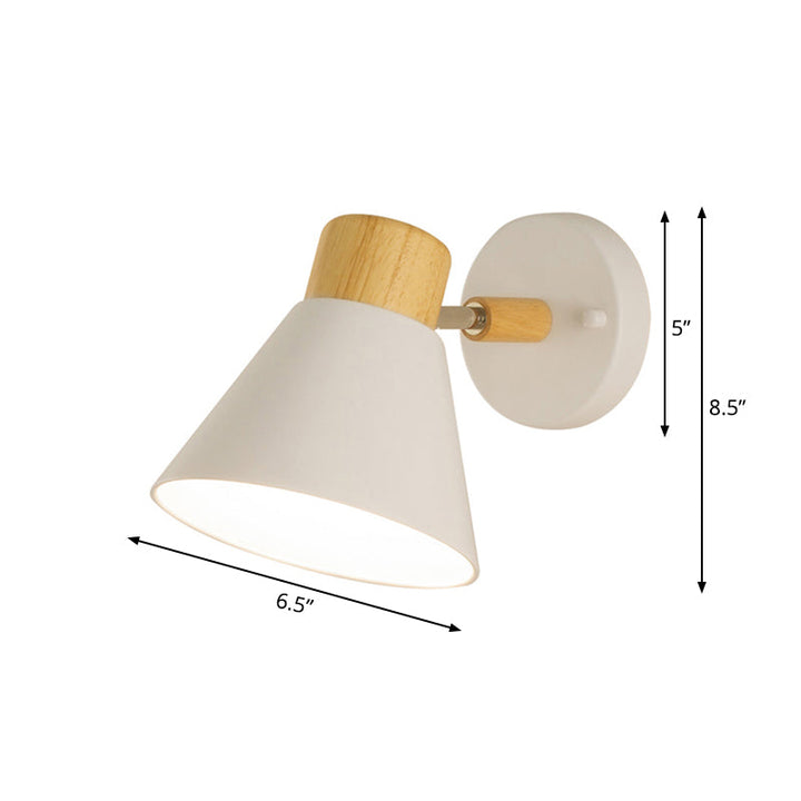 Nordisch Stilvolle Kegel Schirm Wandmontage Licht Metall und Holz 1 Glühbirne Nachttisch drehbare Wandleuchte in Schwarz/Weiß | Karnz