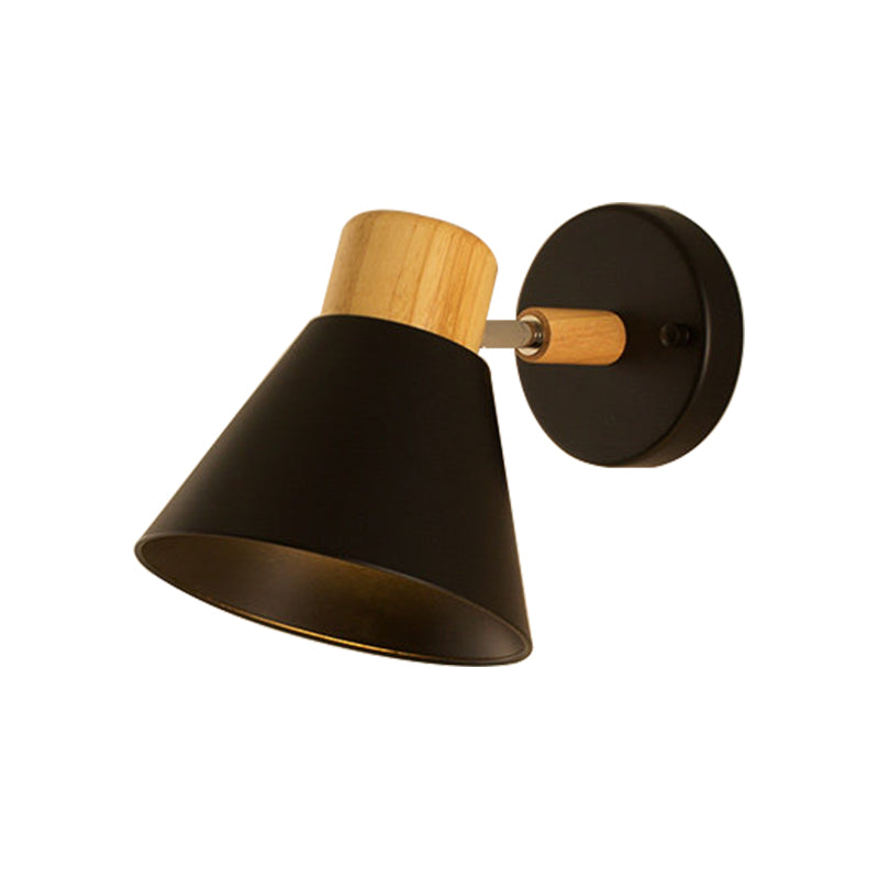 Nordisch Stilvolle Kegel Schirm Wandmontage Licht Metall und Holz 1 Glühbirne Nachttisch drehbare Wandleuchte in Schwarz/Weiß | Karnz