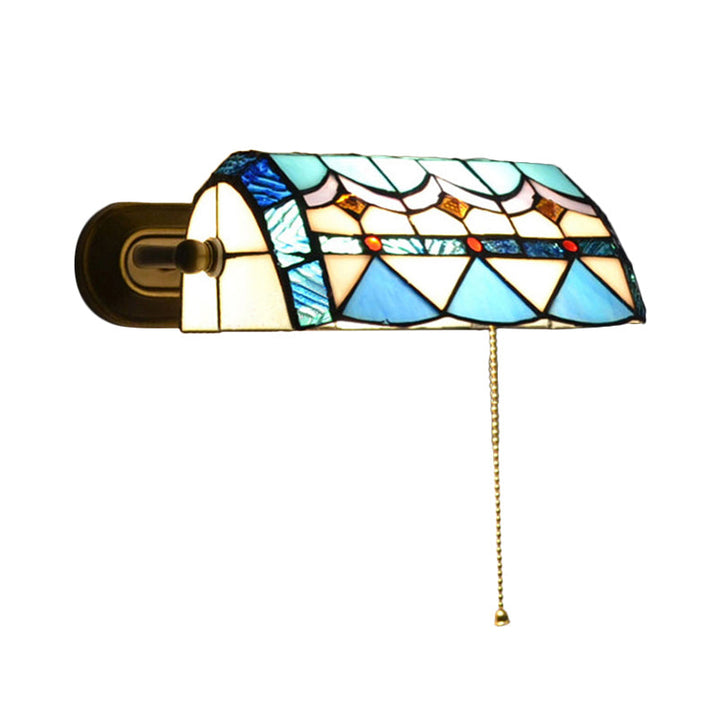 Mediterrane Bankerlampe mit Zugkette Buntglas 1 Licht Wand sconce in Blau | Karnz