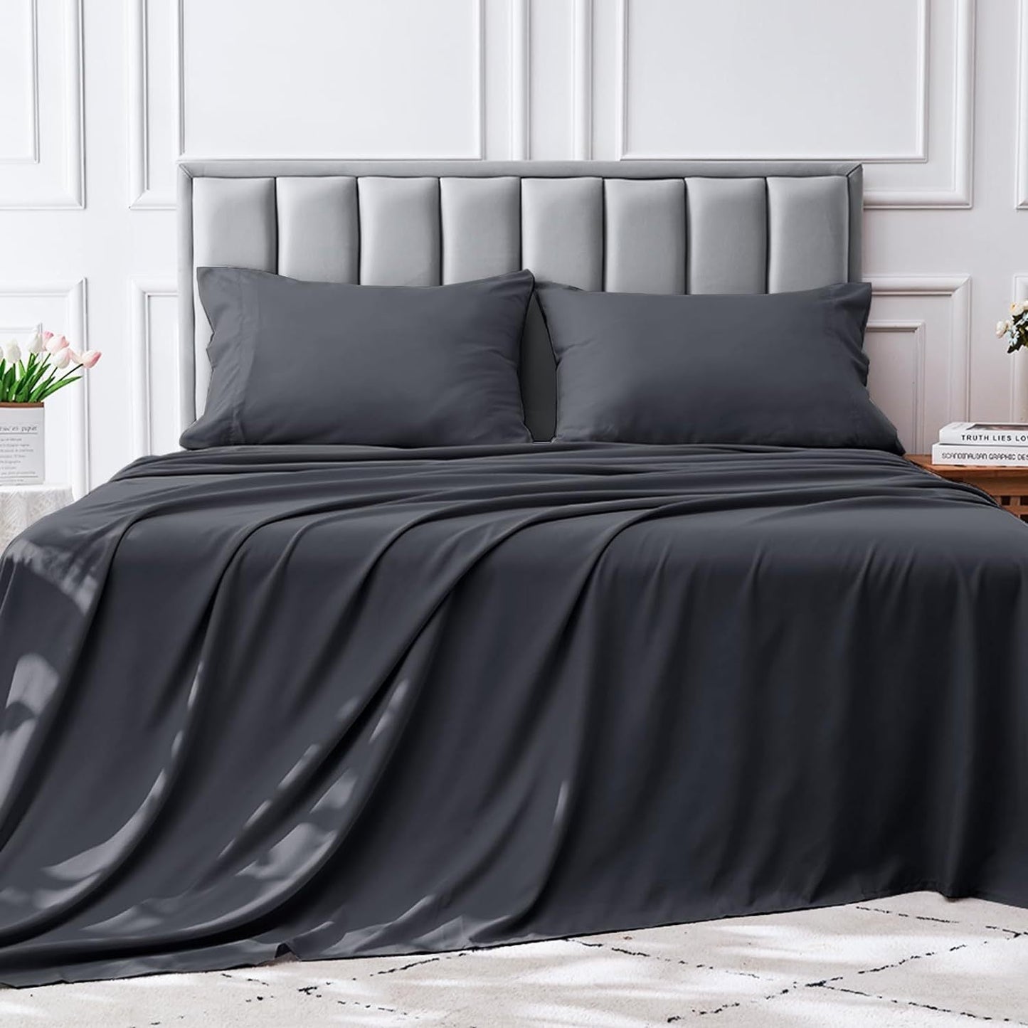 4-teilige weiche kühlende Bettlaken für Queen-Size: 14" tiefes Taschen, Luxus-Hotel-Qualität, schrumpf- und ausbleichbeständig, pflegeleichtes Bettlaken-Set | Karnz