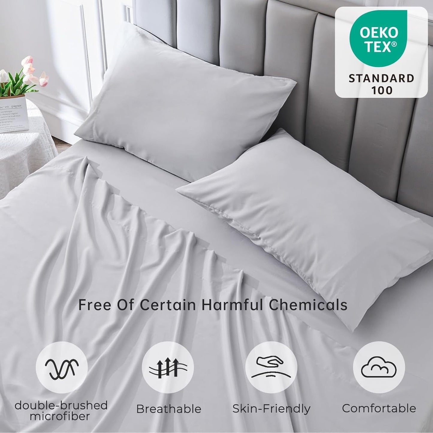 4-teilige weiche kühlende Bettlaken für Queen-Size: 14" tiefes Taschen, Luxus-Hotel-Qualität, schrumpf- und ausbleichbeständig, pflegeleichtes Bettlaken-Set | Karnz