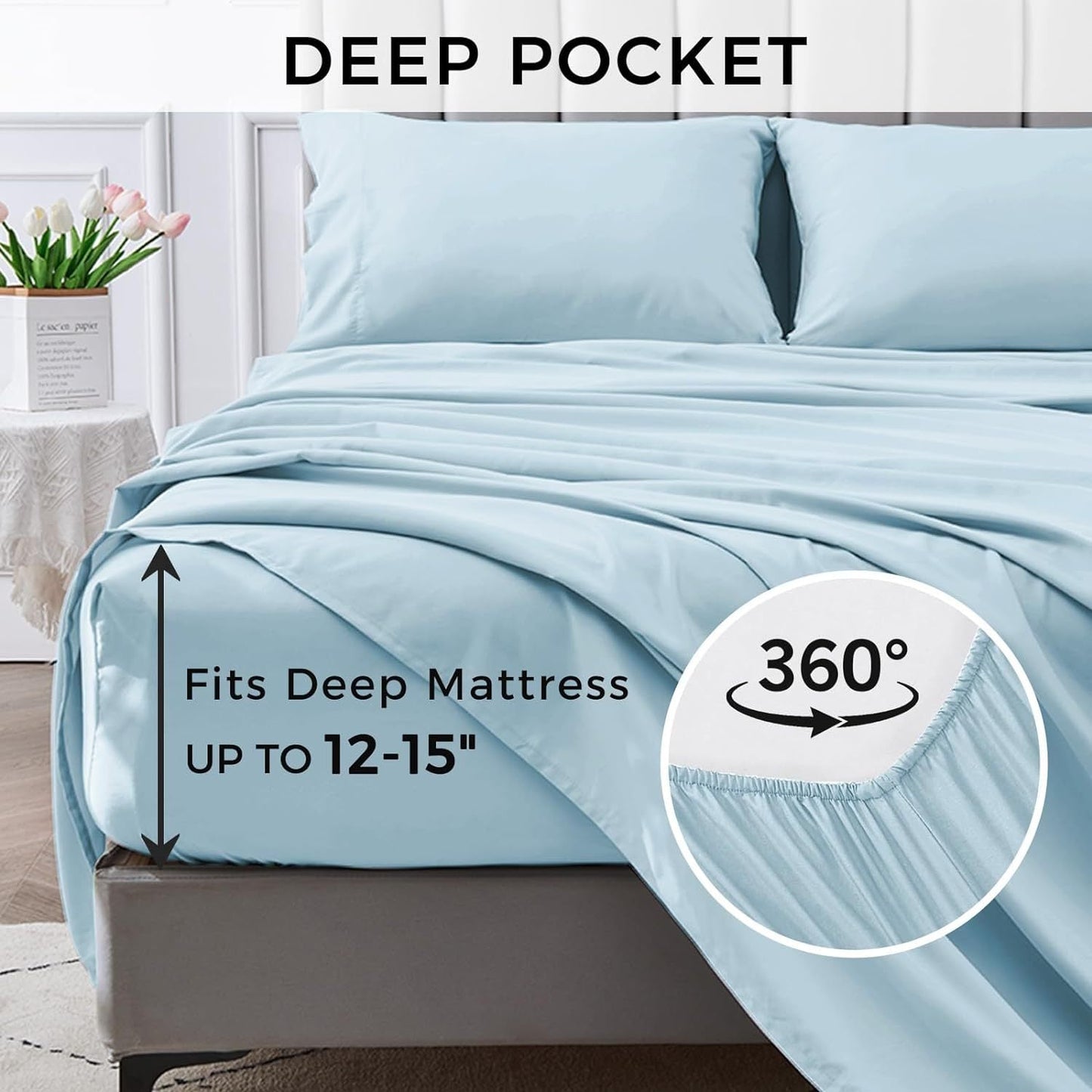 4-teilige weiche kühlende Bettlaken für Queen-Size: 14" tiefes Taschen, Luxus-Hotel-Qualität, schrumpf- und ausbleichbeständig, pflegeleichtes Bettlaken-Set | Karnz