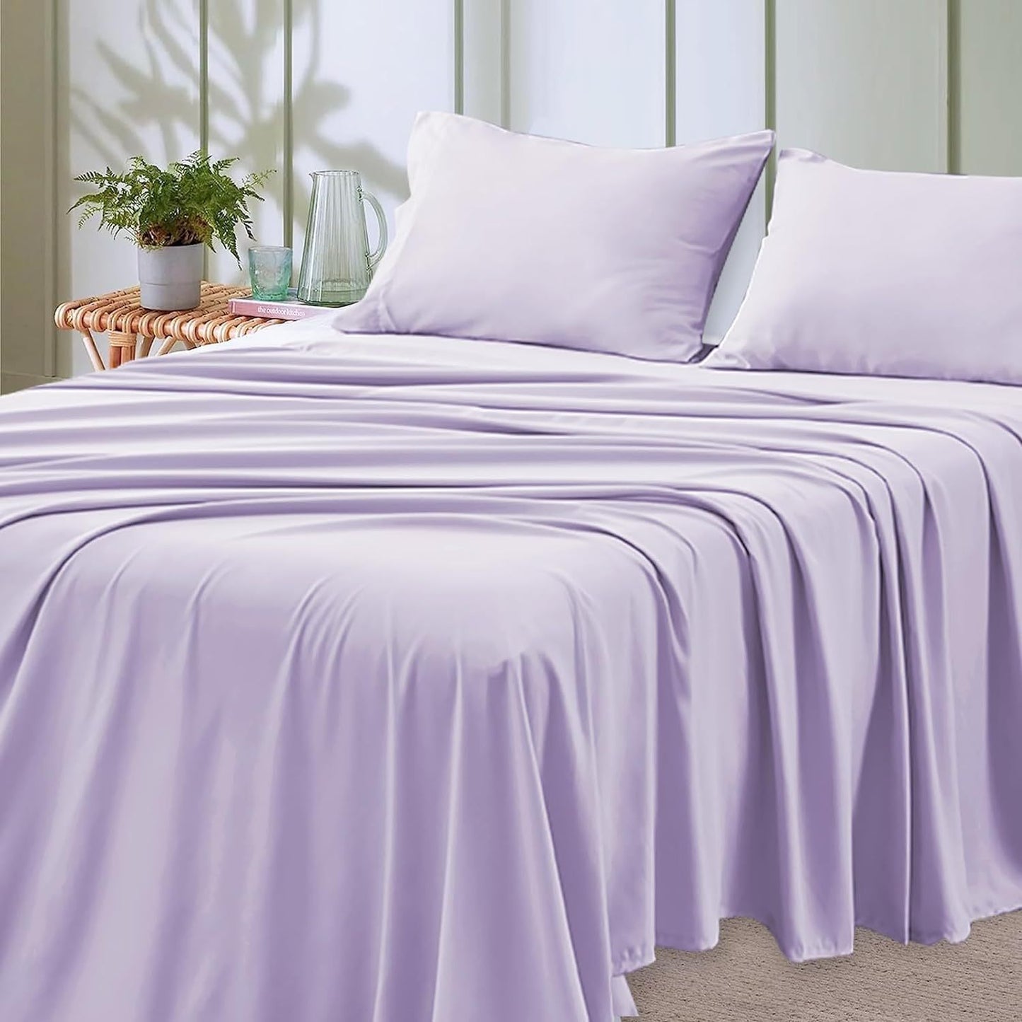 4-teilige weiche kühlende Bettlaken für Queen-Size: 14" tiefes Taschen, Luxus-Hotel-Qualität, schrumpf- und ausbleichbeständig, pflegeleichtes Bettlaken-Set | Karnz