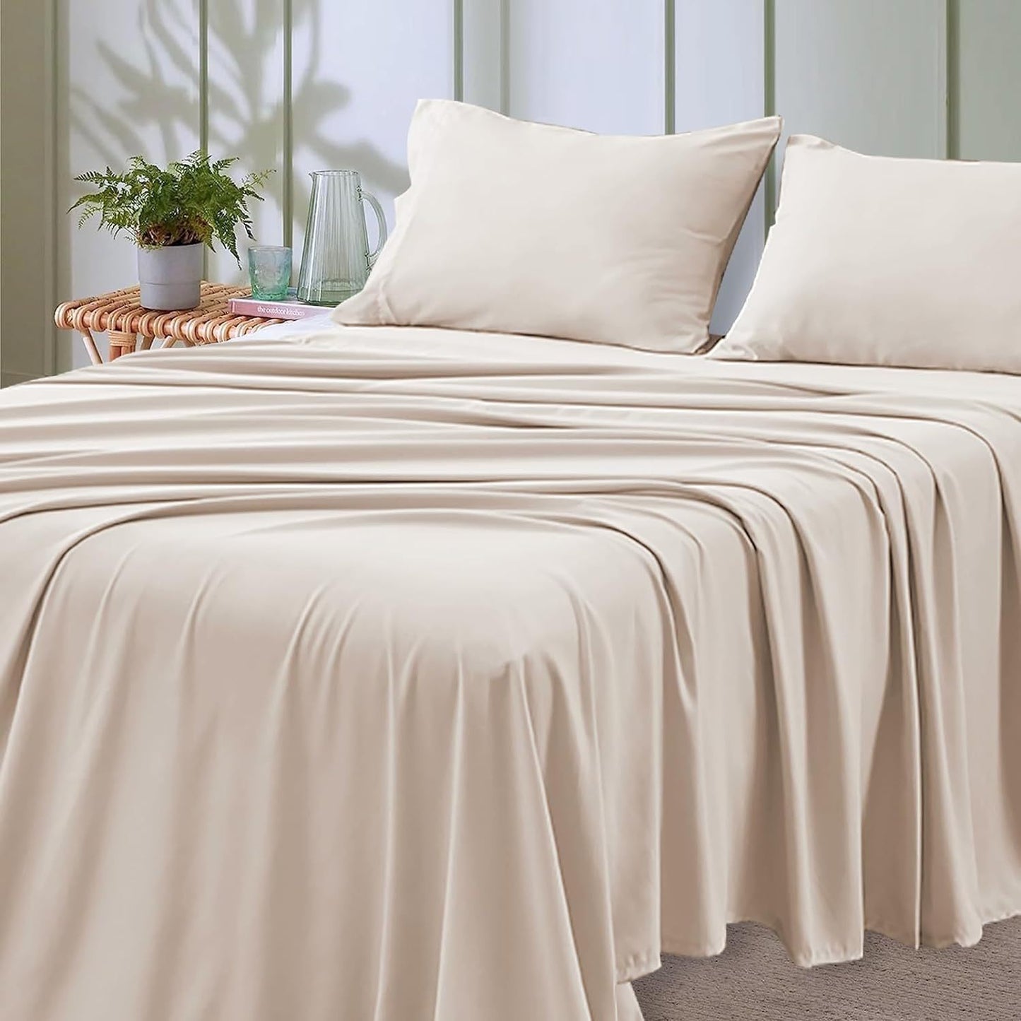4-teilige weiche kühlende Bettlaken für Queen-Size: 14" tiefes Taschen, Luxus-Hotel-Qualität, schrumpf- und ausbleichbeständig, pflegeleichtes Bettlaken-Set | Karnz