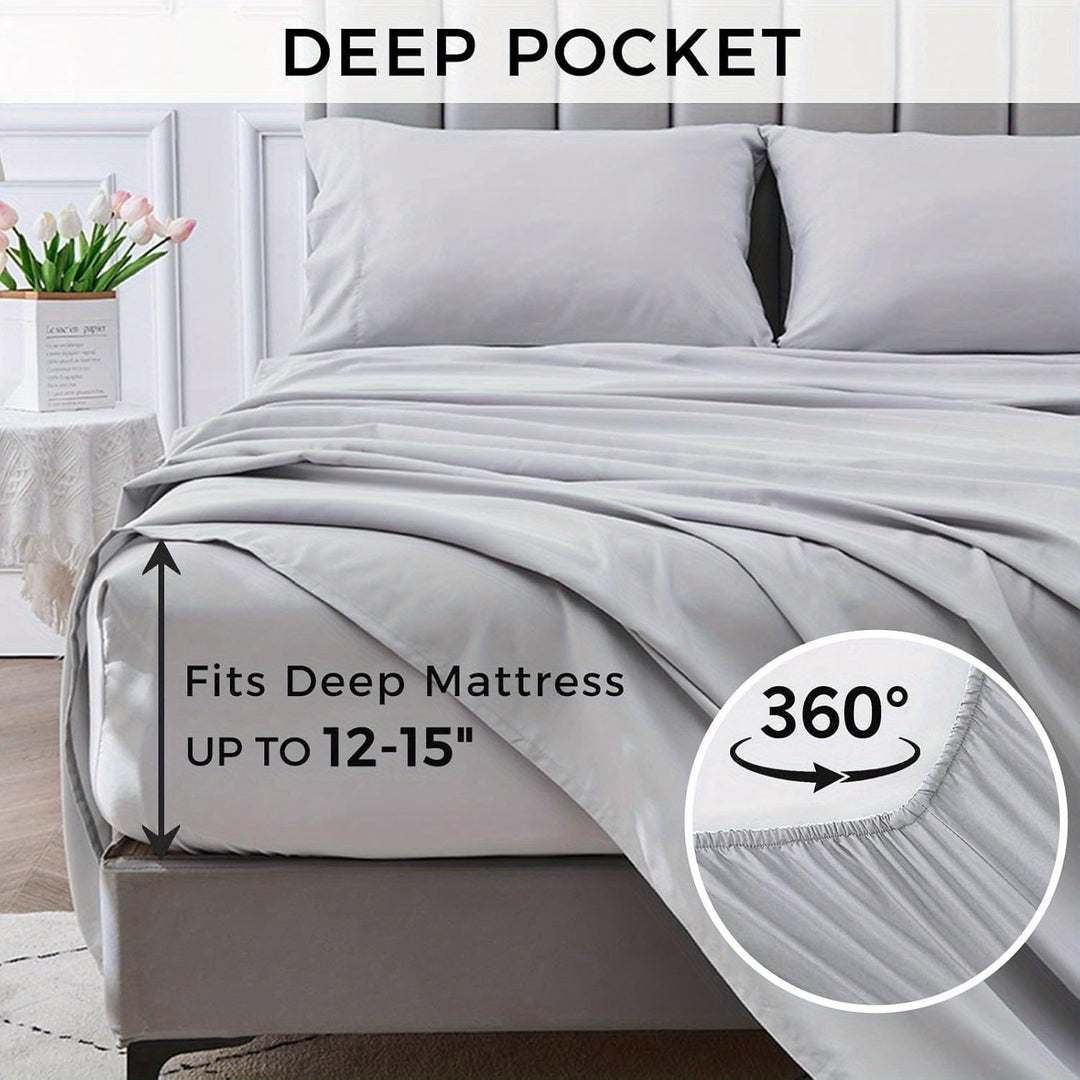 4-teilige weiche kühlende Bettlaken für Queen-Size: 14" tiefes Taschen, Luxus-Hotel-Qualität, schrumpf- und ausbleichbeständig, pflegeleichtes Bettlaken-Set | Karnz