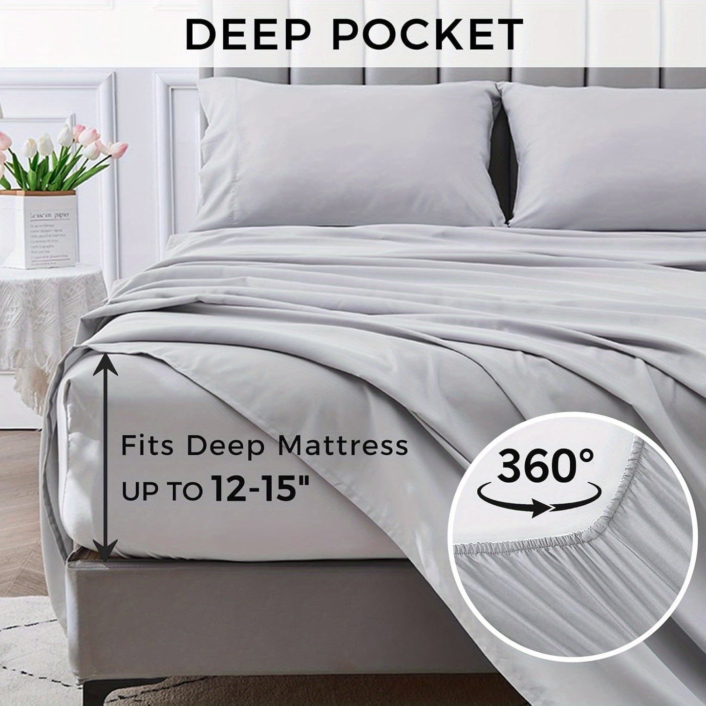 4-teilige weiche kühlende Bettlaken für Queen-Size: 14" tiefes Taschen, Luxus-Hotel-Qualität, schrumpf- und ausbleichbeständig, pflegeleichtes Bettlaken-Set | Karnz