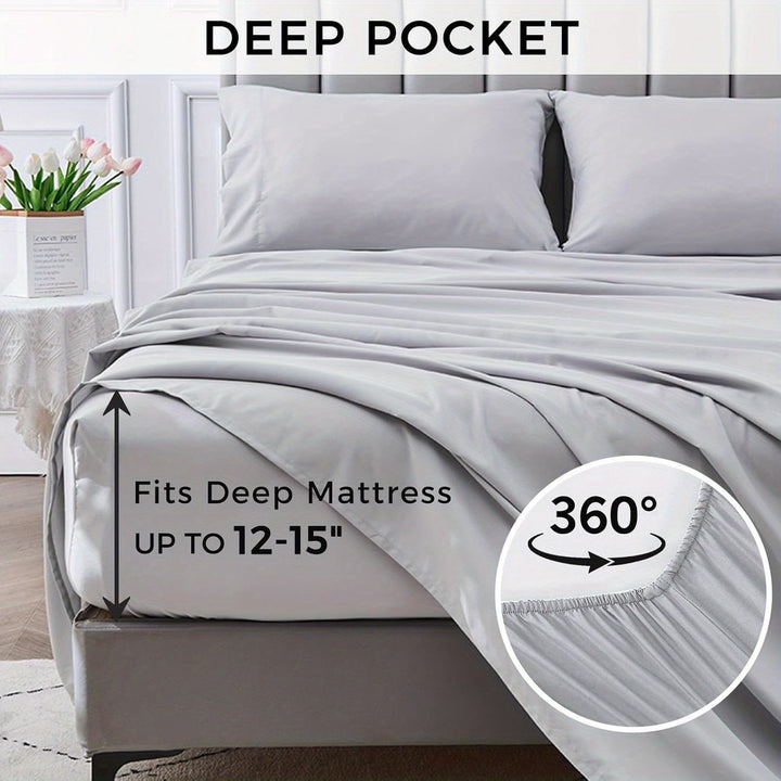 4-teilige weiche kühlende Bettlaken für Queen-Size: 14" tiefes Taschen, Luxus-Hotel-Qualität, schrumpf- und ausbleichbeständig, pflegeleichtes Bettlaken-Set | Karnz