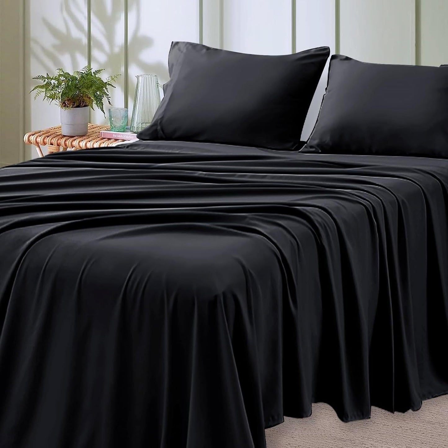 4-teilige weiche kühlende Bettlaken für Queen-Size: 14" tiefes Taschen, Luxus-Hotel-Qualität, schrumpf- und ausbleichbeständig, pflegeleichtes Bettlaken-Set | Karnz