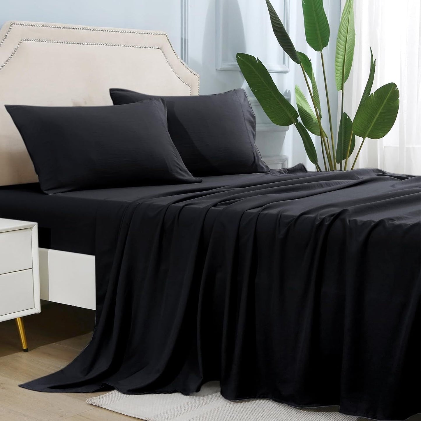 4-teilige weiche kühlende Bettlaken für Queen-Size: 14" tiefes Taschen, Luxus-Hotel-Qualität, schrumpf- und ausbleichbeständig, pflegeleichtes Bettlaken-Set | Karnz