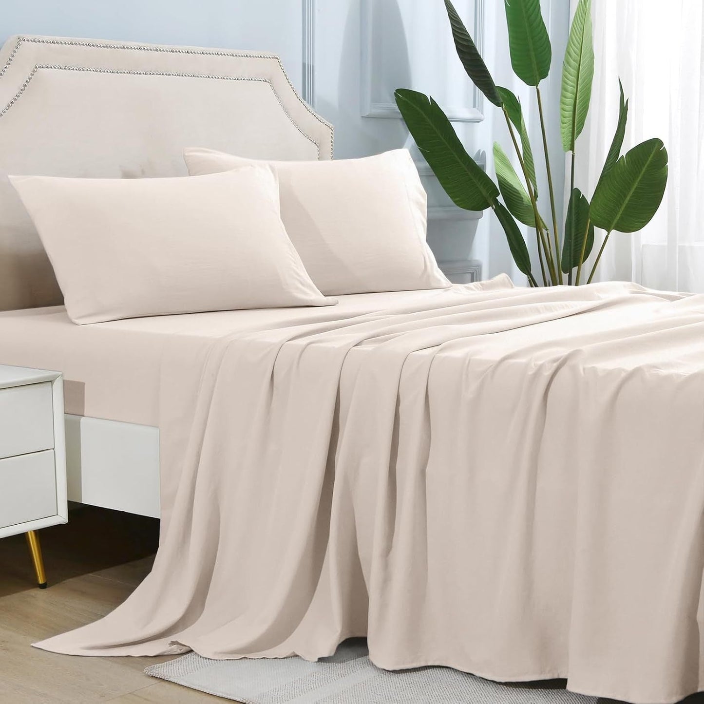 4-teilige weiche kühlende Bettlaken für Queen-Size: 14" tiefes Taschen, Luxus-Hotel-Qualität, schrumpf- und ausbleichbeständig, pflegeleichtes Bettlaken-Set | Karnz