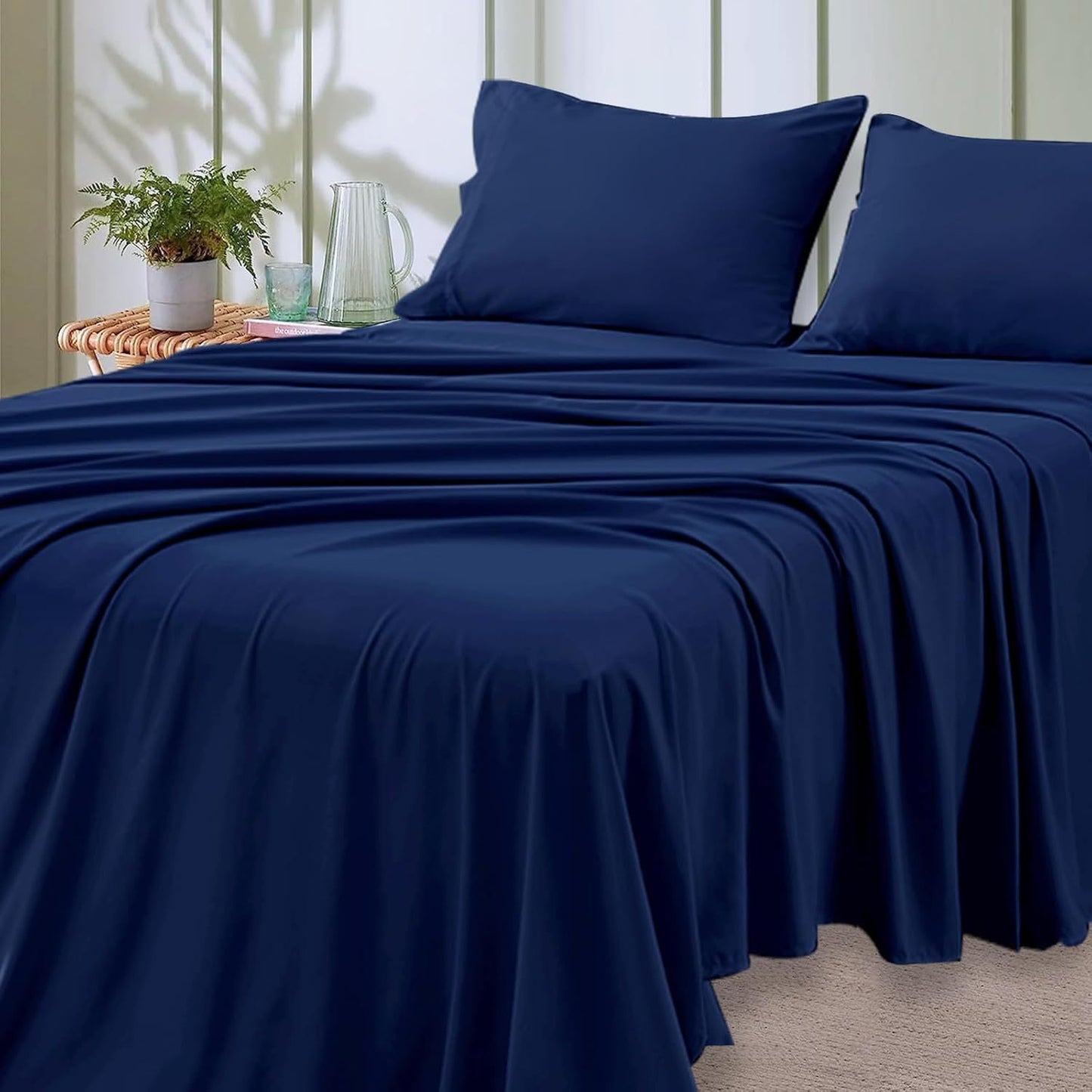 4-teilige weiche kühlende Bettlaken für Queen-Size: 14" tiefes Taschen, Luxus-Hotel-Qualität, schrumpf- und ausbleichbeständig, pflegeleichtes Bettlaken-Set | Karnz