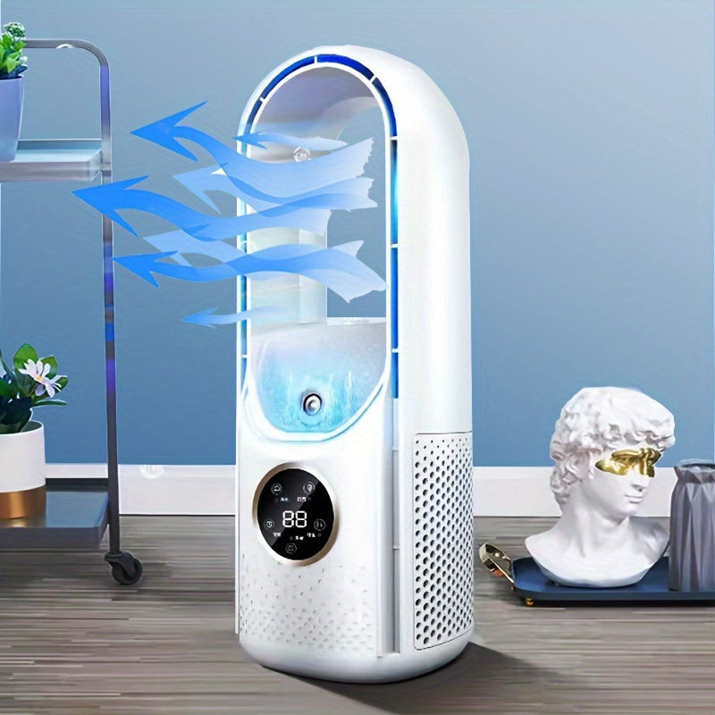 Tragbarer bladeless Ventilator mit Nachtlicht – 6-Gang Luftbefeuchter und -reiniger, leiser USB-Schreibtischkühler für Schlafzimmer und Räume | Karnz