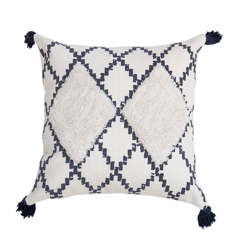 Dekorativer Boho-Kissenbezug mit handtuftetem Diamant‑Relief, Quasten und gewebtem Baumwollmix Karnz