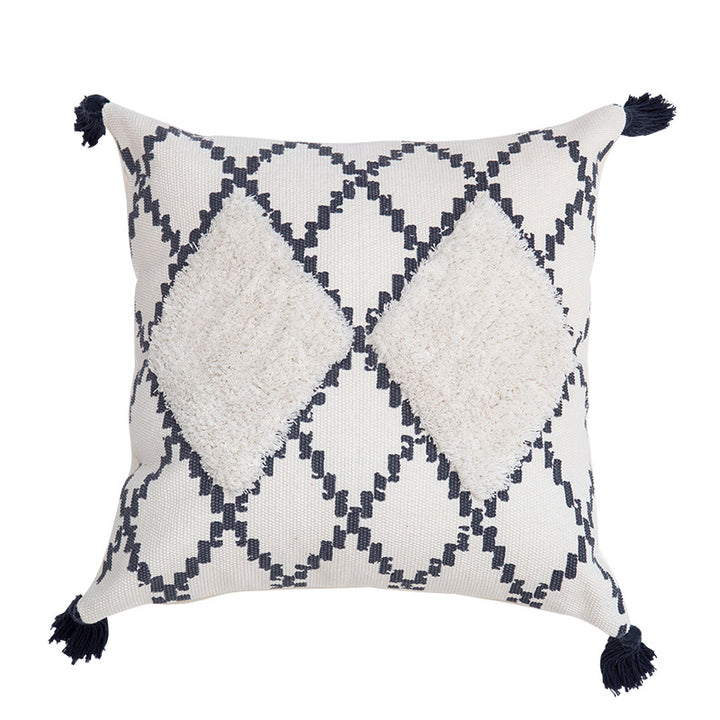 Dekorativer Boho-Kissenbezug mit handtuftetem Diamant‑Relief, Quasten und gewebtem Baumwollmix Karnz