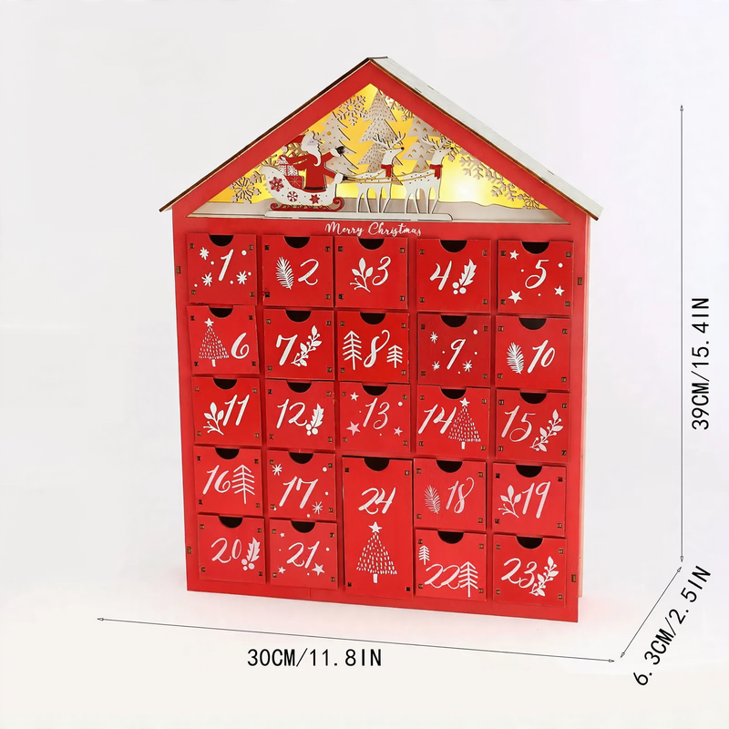 Weihnachts-Adventskalender aus Holz, 24 Fächer