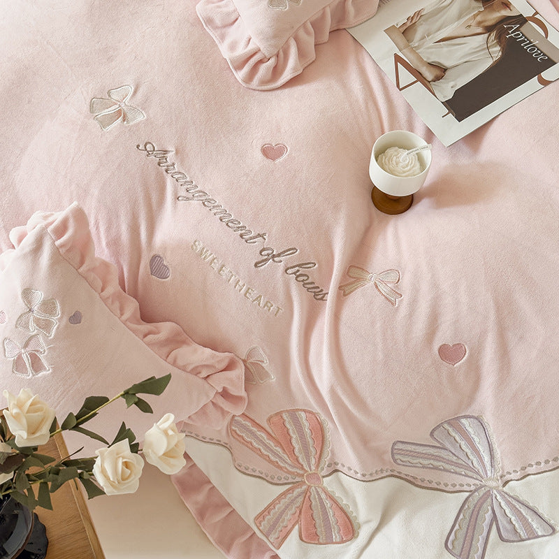 Milchfaser-Fleece Bettwäsche-Set, winterwarm, mit Spitzenbesatz