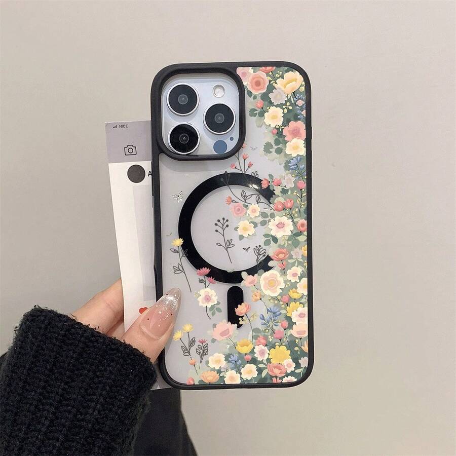 Apple iPhone 11–17 Magnet-Handyhülle, transparent, buntes Blumenmuster
