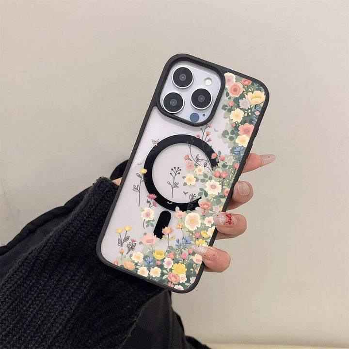 Apple iPhone 11–17 Magnet-Handyhülle, transparent, buntes Blumenmuster