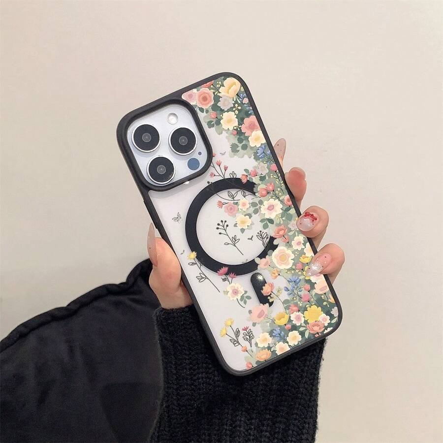 Apple iPhone 11–17 Magnet-Handyhülle, transparent, buntes Blumenmuster