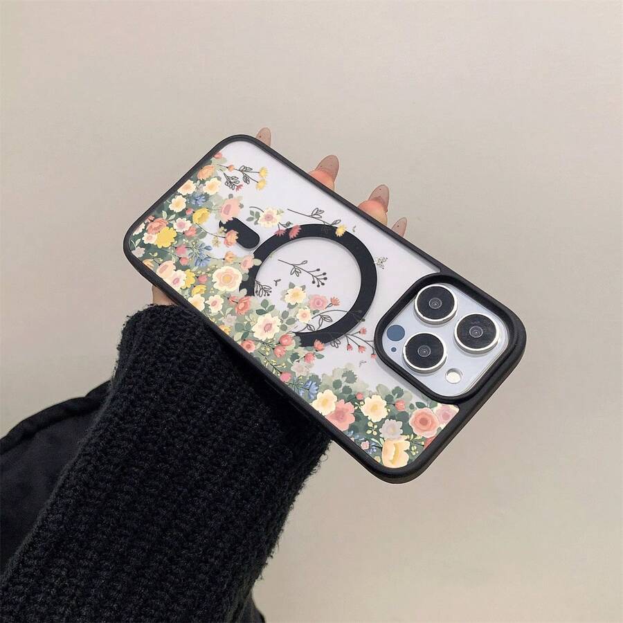 Apple iPhone 11–17 Magnet-Handyhülle, transparent, buntes Blumenmuster